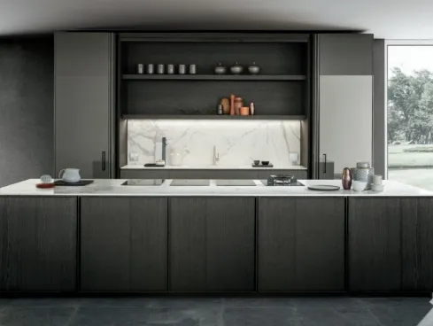 Cucina Design ad isola con piano in gres Frame Blade 04 di Modulnova