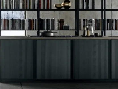 Cucina Design ad isola con piano in gres Frame Blade di Modulnova