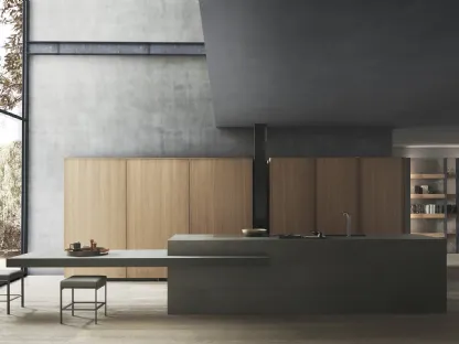 Cucina Design con isola Frame finitura Calce Dark Depth e Gres di Modulnova