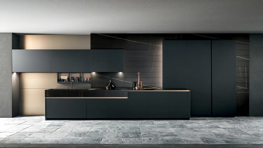 Cucina Design lineare Skill Super Matt Black Grey di Modulnova