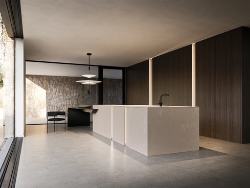 Cucina Design con isola Vertical Gold Pearl di Modulnova