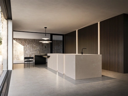 Cucina Design con isola Vertical Gold Pearl di Modulnova