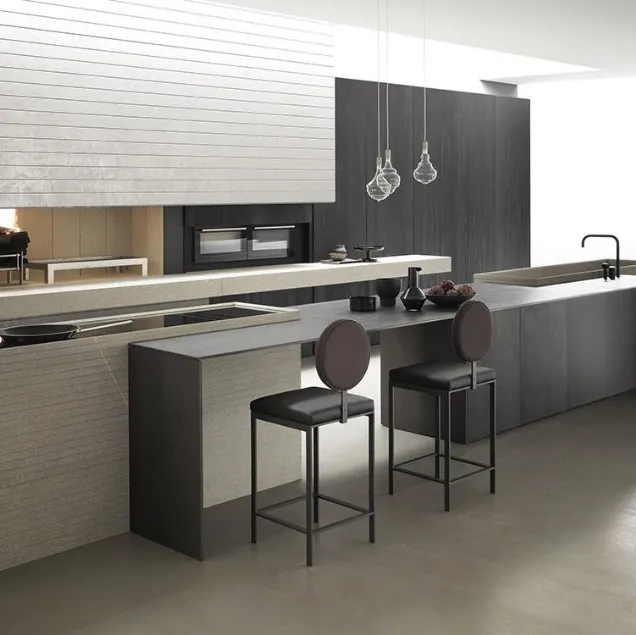 Cucina Design Twenty finitura Rovere Ossidato con top in Gres di Modulnova