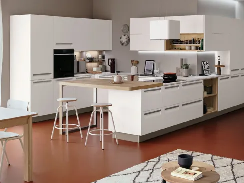 Cucina Moderna Carrera angolare con penisola in laccato Bianco Riso di Veneta Cucine