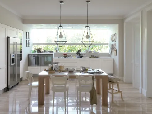 Cucina Moderna ad angolo Dialogo in Rovere Poro Aperto Bianco di Veneta Cucine