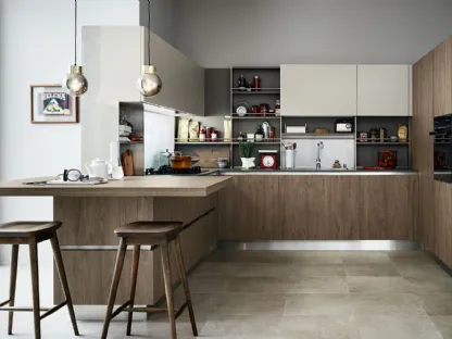 Cucina Moderna Ethica Go angolare in finitura Quercia Medio Dek e Silk Grigio Tortora di Veneta Cucine