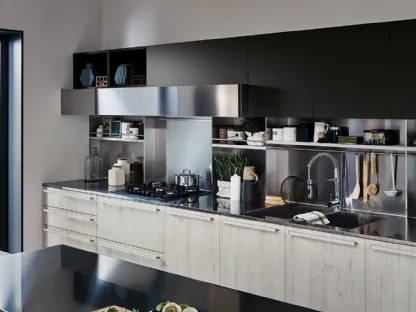 Cucina Moderna Ethica lineare in finitura Quercia Bianco Dek e Silk Grigio Piombo di Veneta Cucine