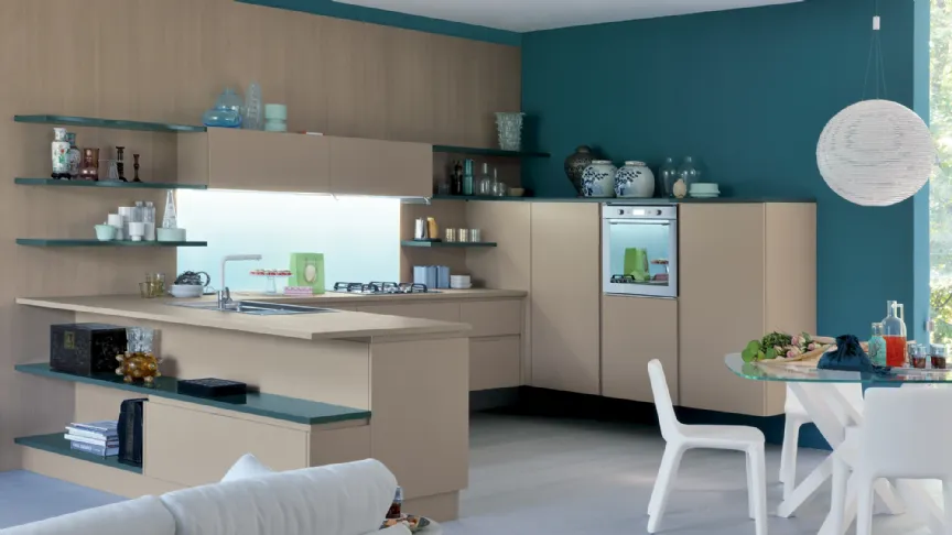 Cucina Moderna Extra angolare in laccato opaco Beige Ecru di Veneta Cucine