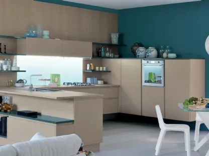 Cucina Moderna con penisola Extra Go in laccato opaco Beige Ecru di Veneta Cucine