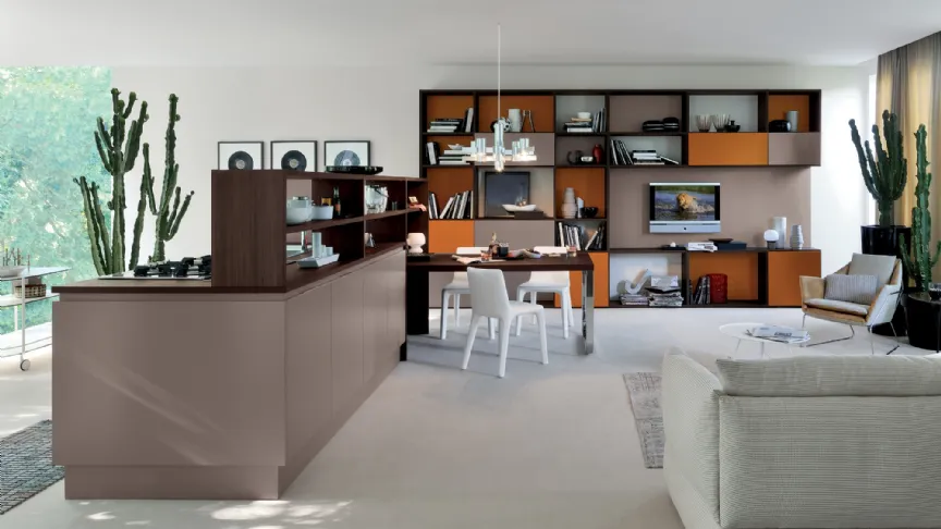 Cucina Moderna Extra lineare in laccato Marrone Visone e Rovere Botte di Veneta Cucine
