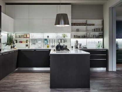 Cucina Moderna Extra angolare in Rovere Grafite e laccato lucido Bianco Puro di Veneta Cucine