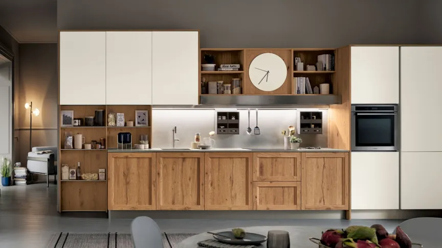 Cucina Moderna lineare Milano in Rovere Nodoso e laccato Bianco di Veneta Cucine