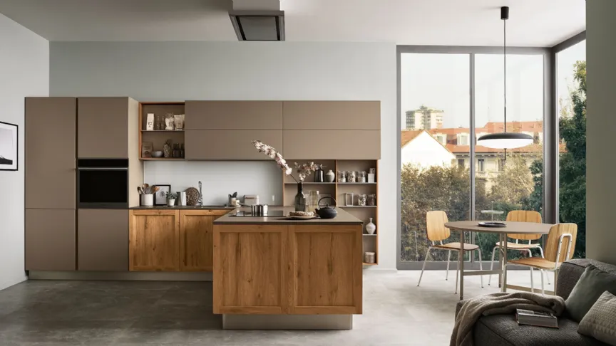 Cucina Moderna lineare Milano in Rovere Nodoso e laccato Bianco di Veneta Cucine