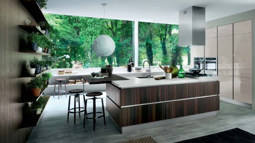 Cucina Moderna Oyster con penisola in Rovere Botte di Veneta Cucine