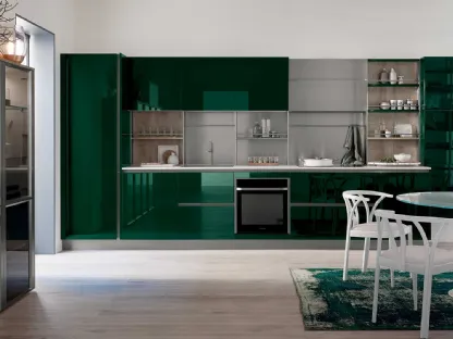 Cucina Moderna lineare Oyster 06 in laccato lucido Verde Lago di Veneta Cucine