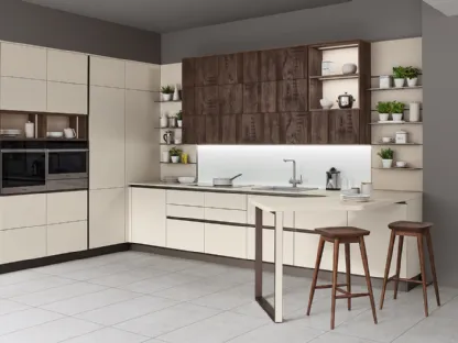 Cucina Moderna angolare con penisola Start Time J 04 di Veneta Cucine