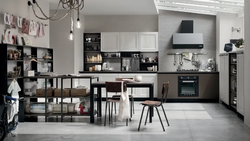 Cucina Moderna Start Time lineare finitura Antracite e Sequoia Bianco di Veneta Cucine