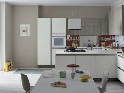 Cucina Moderna Start Time Presa angolare in finitura Graffiato Gesso, laccato Rame e olmo Neutro di Veneta Cucine