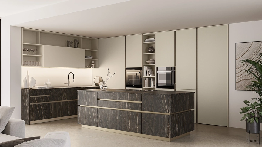Cucina Moderna con isola Iconica 04 in laccato e ceramica di Veneta Cucine