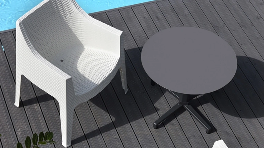 Poltroncina da esterno impilabile in polipropilene intrecciato rinforzato con fibra di vetro Maxima di Scab Design